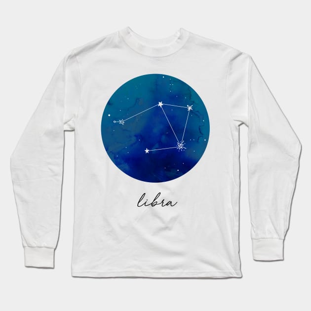 Libra Watercolor Zodiac Constellation Long Sleeve T-Shirt by aterkaderk